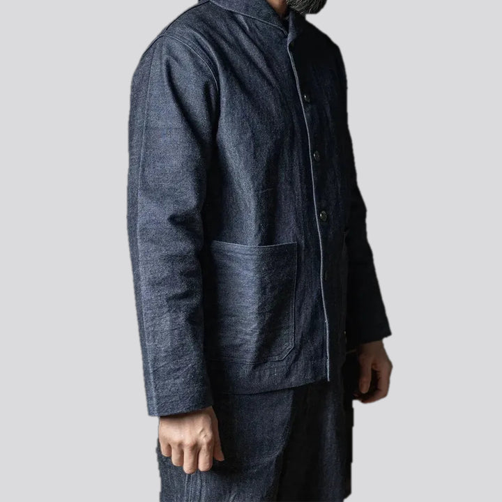 Shawl collar selvedge men's jean chore jacket