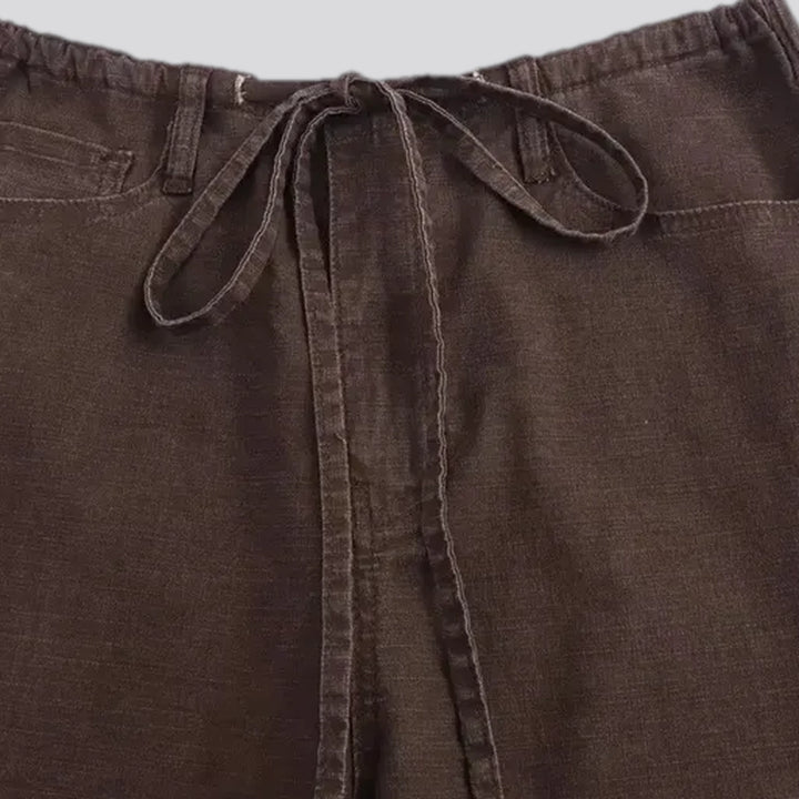 Mid rise stylish wide denim pants for ladies