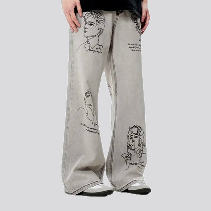 Wide fit floral graphic men's jeans