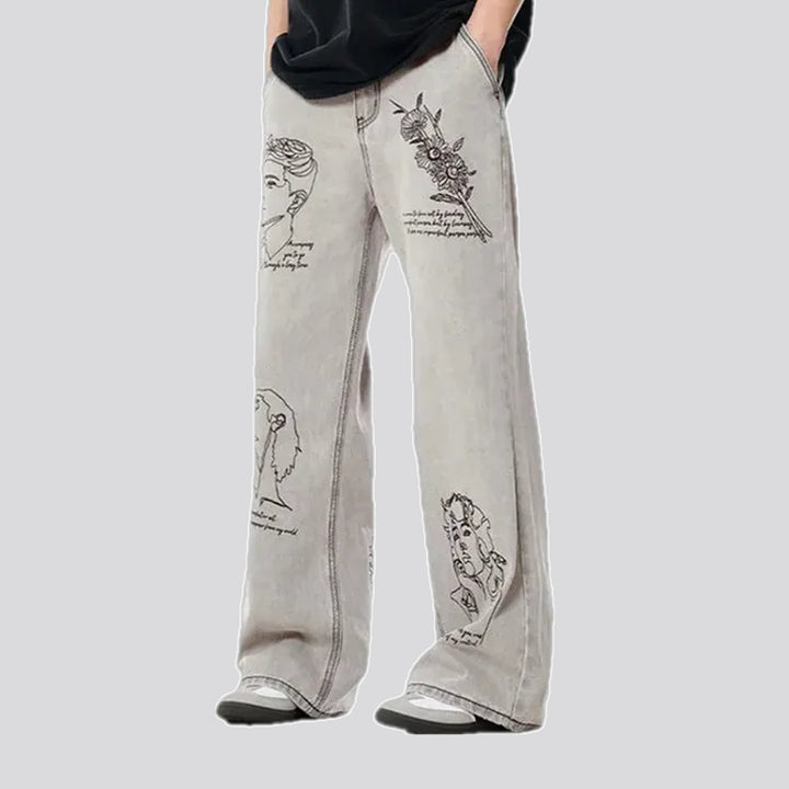 Wide fit floral graphic men's jeans