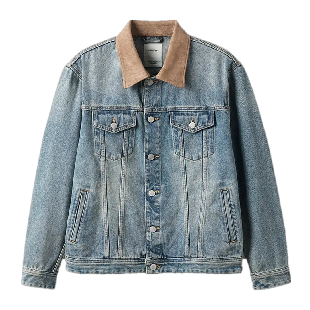 Embroidered Men's Jean Trucker Jacket - Light Blue