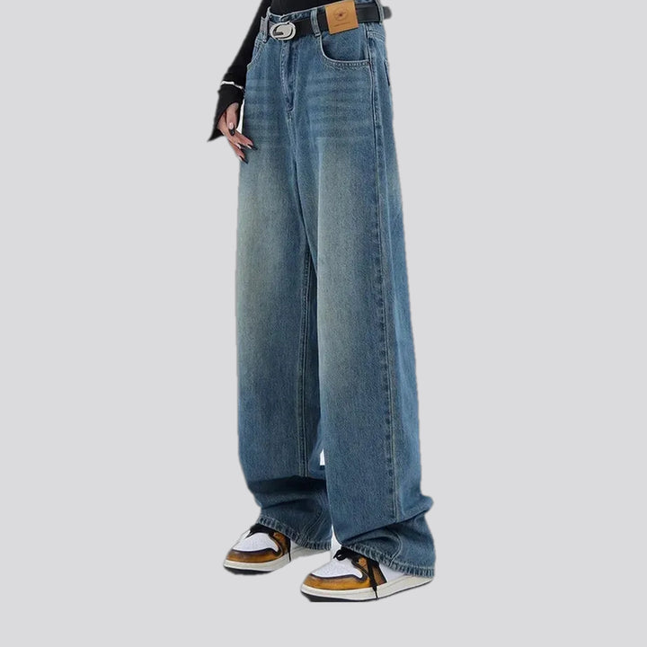 Whiskered baggy women's jeans