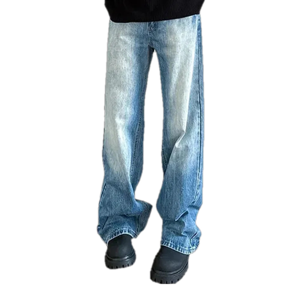 Loose Fit Faded Wash Street Style Jeans for Men - Light Blue