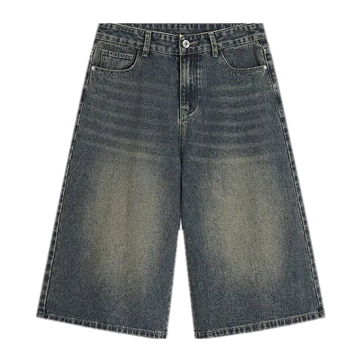 Mid Rise Faded Wash Men's Denim Shorts - Grey