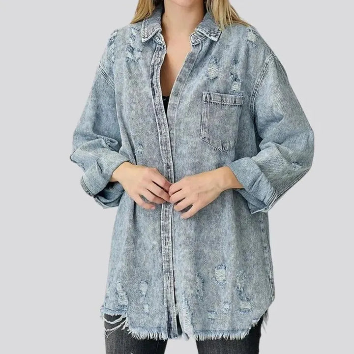 Grunge long women's denim shirt